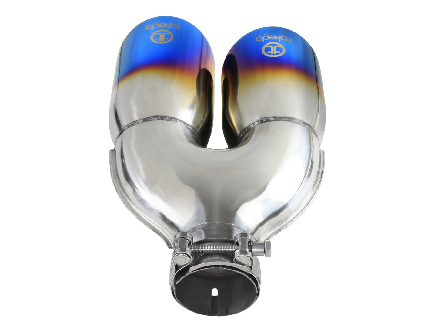 aFe Takeda 304 Stainless Steel Clamp-on Exhaust Tip Blue Flame - Left, Edge Type Double