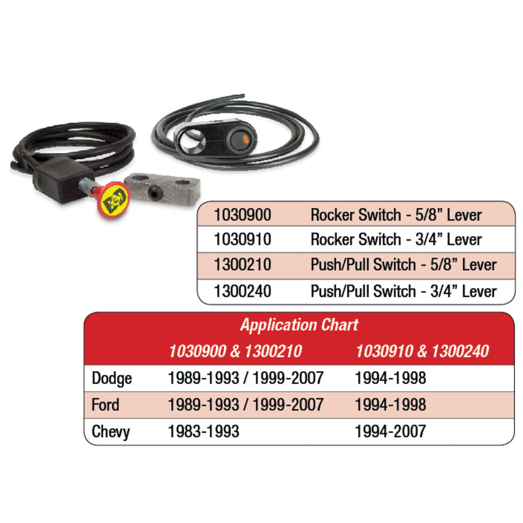BD Diesel Rocker Switch Kit, Exhaust Brake - 3/4 Manual Lever