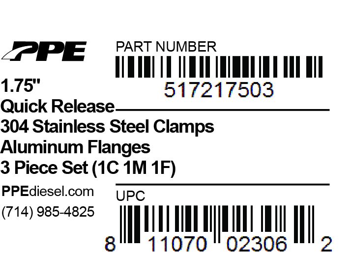 PPE 1.75 Inch QR Aluminum V-Band 3 Pc Set 1C 1M 1F