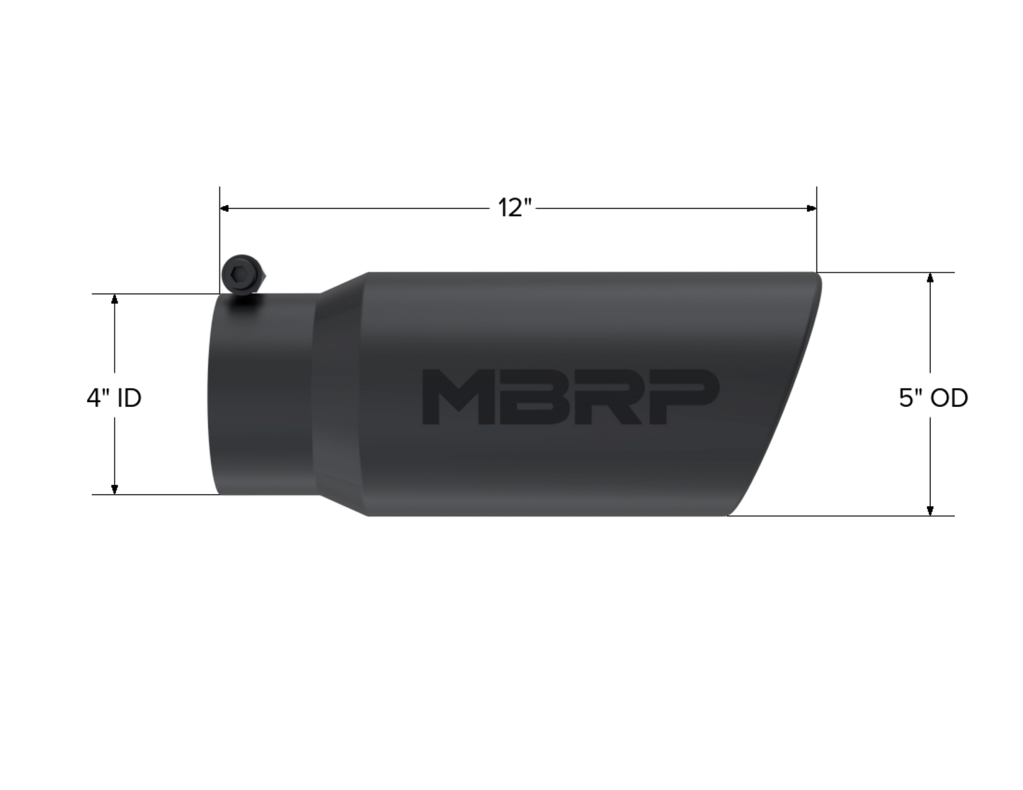 MBRP Tip. 5in. O.D. Angled Rolled End 4in. inlet 12in. Length. BLK T5051BLK