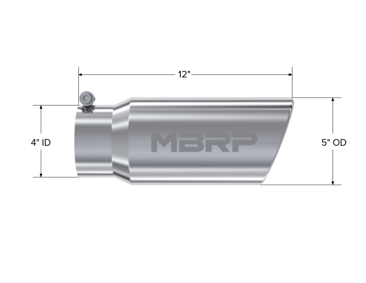 MBRP 5" Inlet OD. Angled Rolled End. 4" Inlet ID. 12" Length. T304 T5051