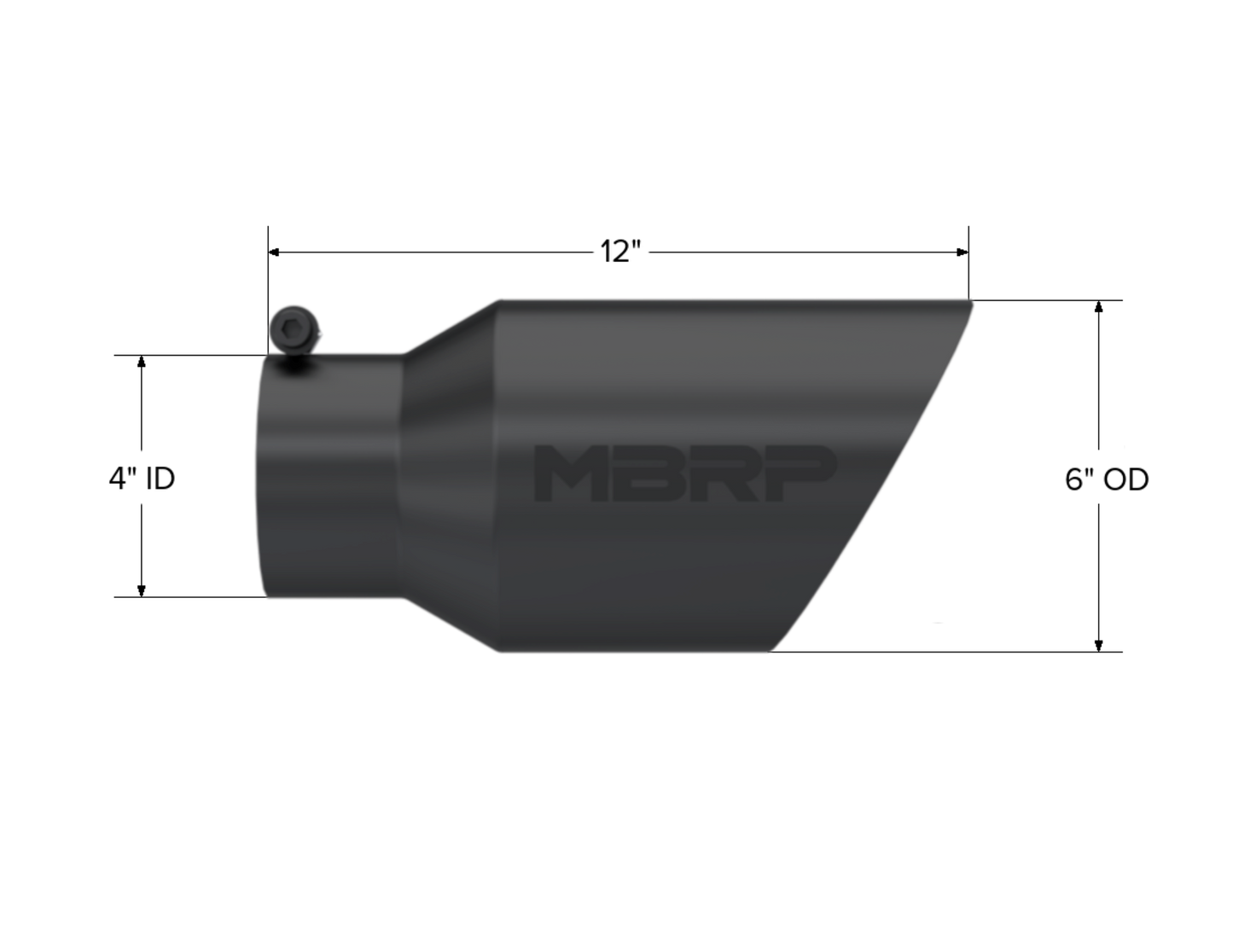 MBRP Tip. 6in. O.D. Dual Wall Angled 4in. inlet 12in. Length. BLK. T5072BLK