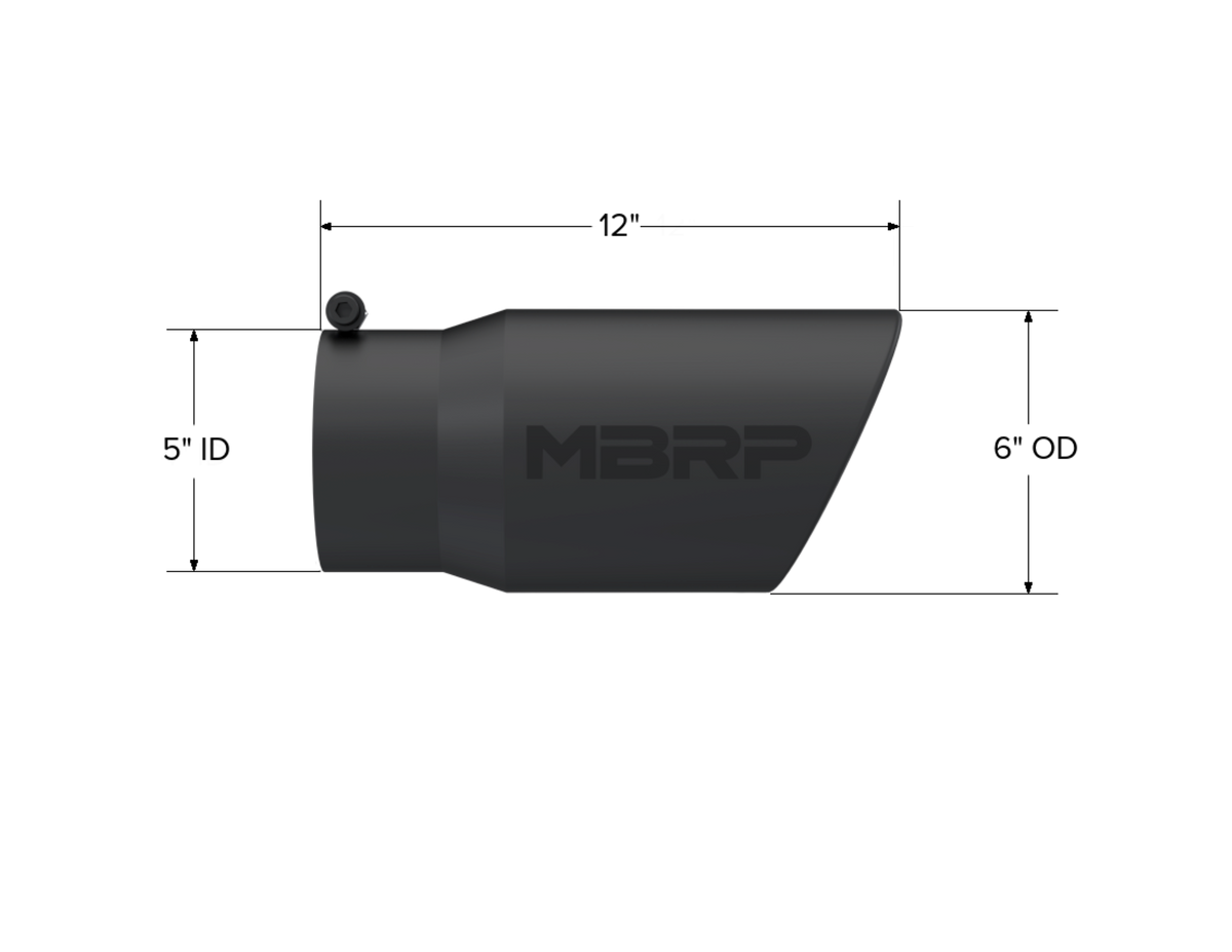 MBRP Tip. 6in. O.D. Angled Rolled End 5in. inlet 12in. length. Black Series. T5075BLK