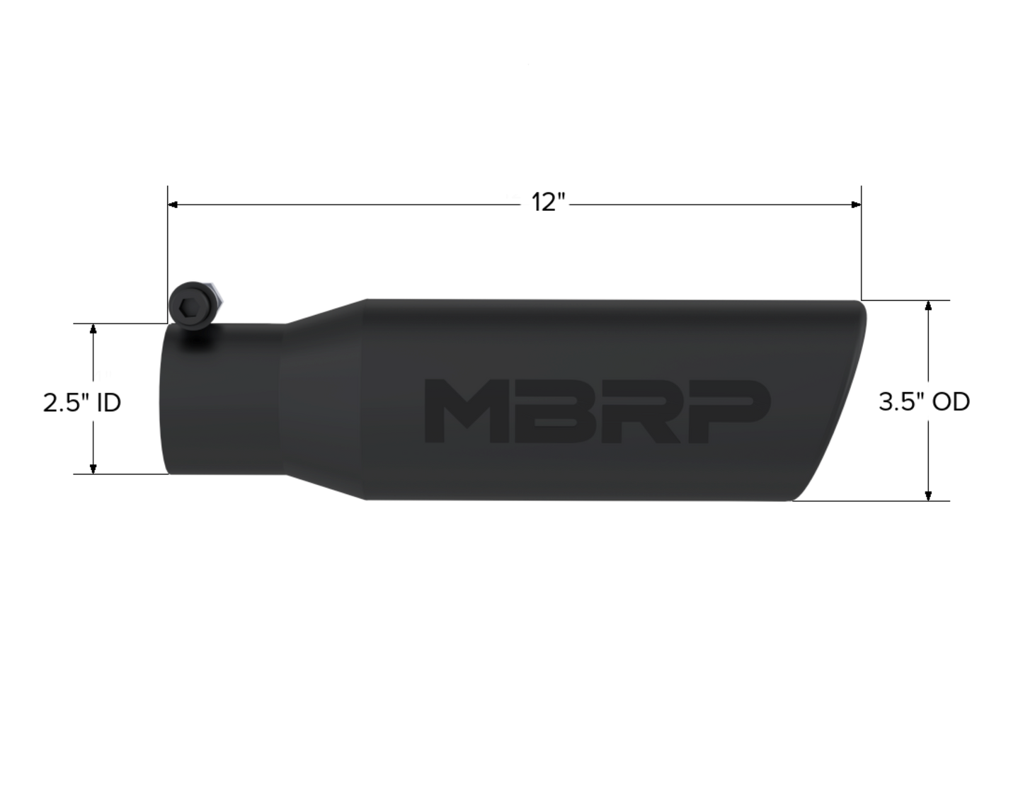 MBRP Tip. 3in. O.D. Angled Rolled End 2in. inlet 12in. Length. BLK. T5113BLK