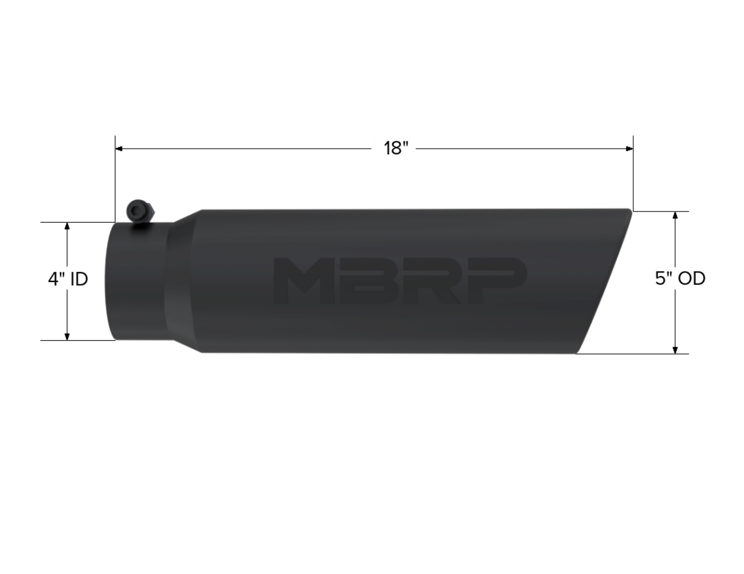 MBRP Tip. 5in. O.D.. Angled Rolled End. 4in. inlet 18in. in length. BLK. T5124BLK
