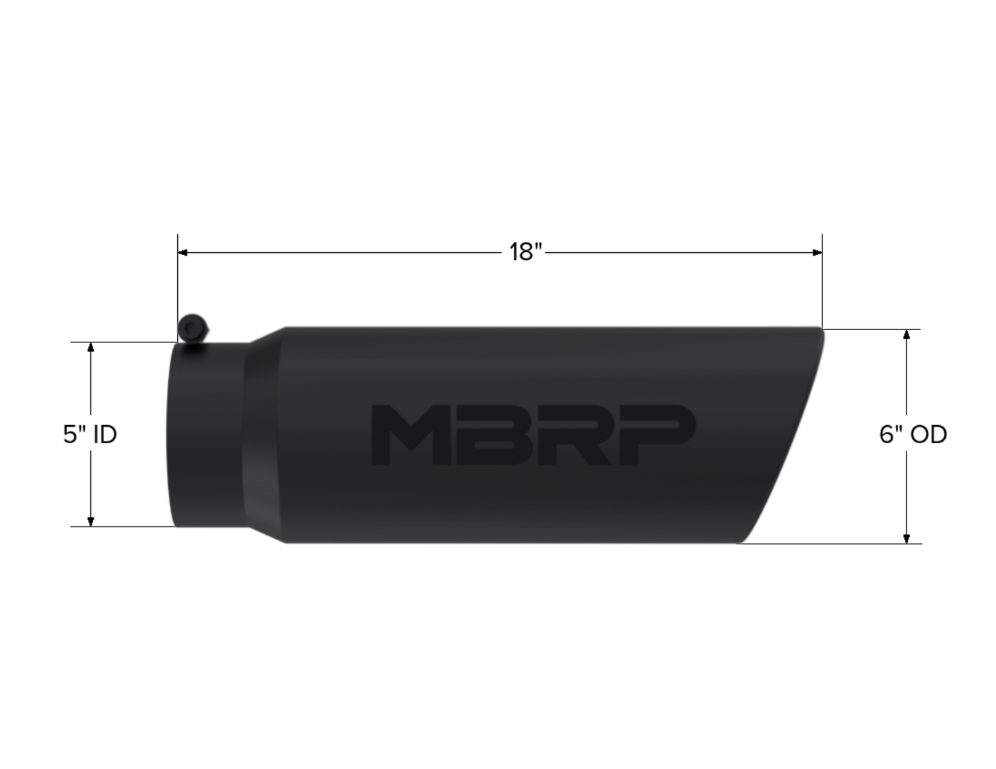 MBRP Tip. 6in. O.D.. Angled Rolled End. 5in. inlet 18in. in length. BLK. T5125BLK