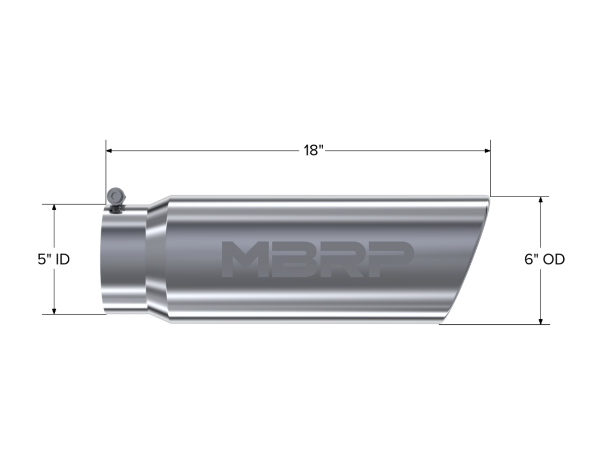 MBRP Tip. 6in. O.D.. Angled Rolled End. 5in. inlet 18in. in length. T5125