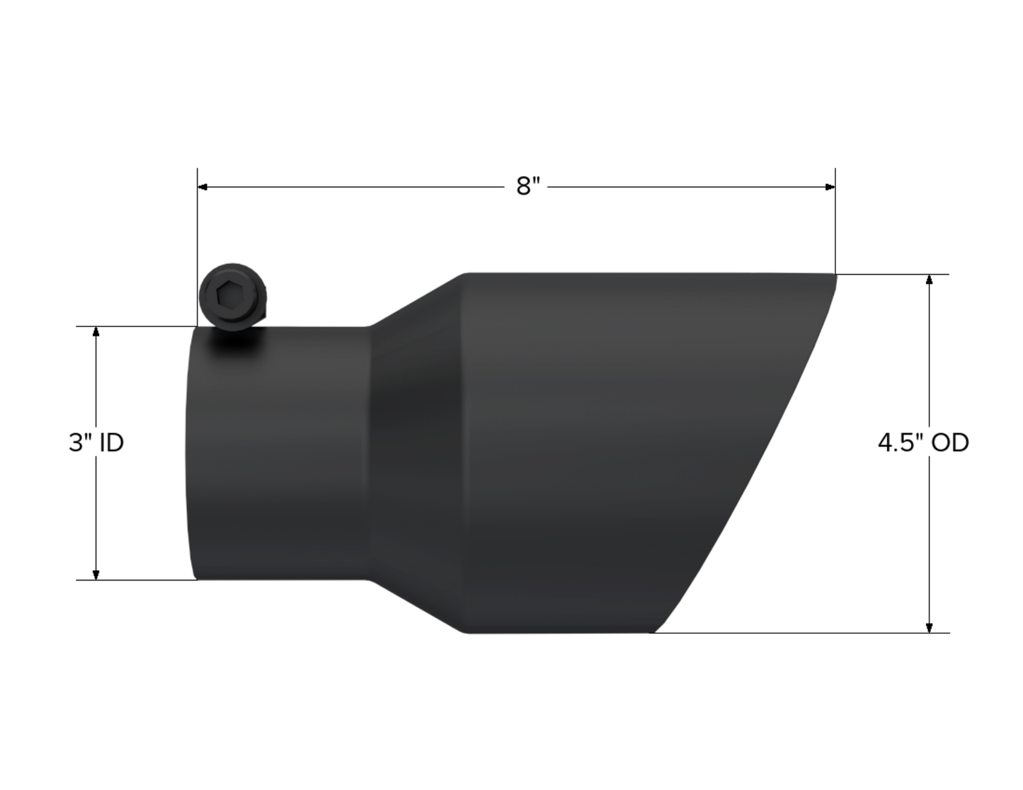 MBRP Tip. 4.5in OD. 3in Inlet. 7.7in Length. Angled. BLK T5151BLK