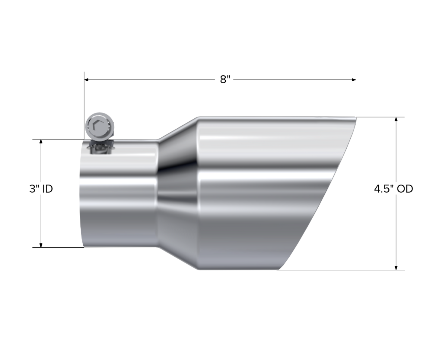 MBRP 3" ID. 4.5" OD. 8" Length. Dual Wall Angled. T304. T5151