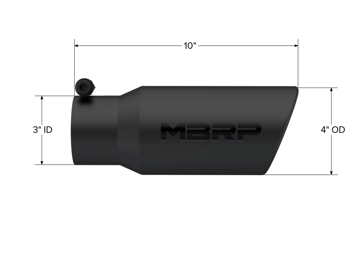 MBRP Tip. 4in. O.D.. Angled Rolled End. 3in. inlet. 10in. Length. Black Series. T5155BLK