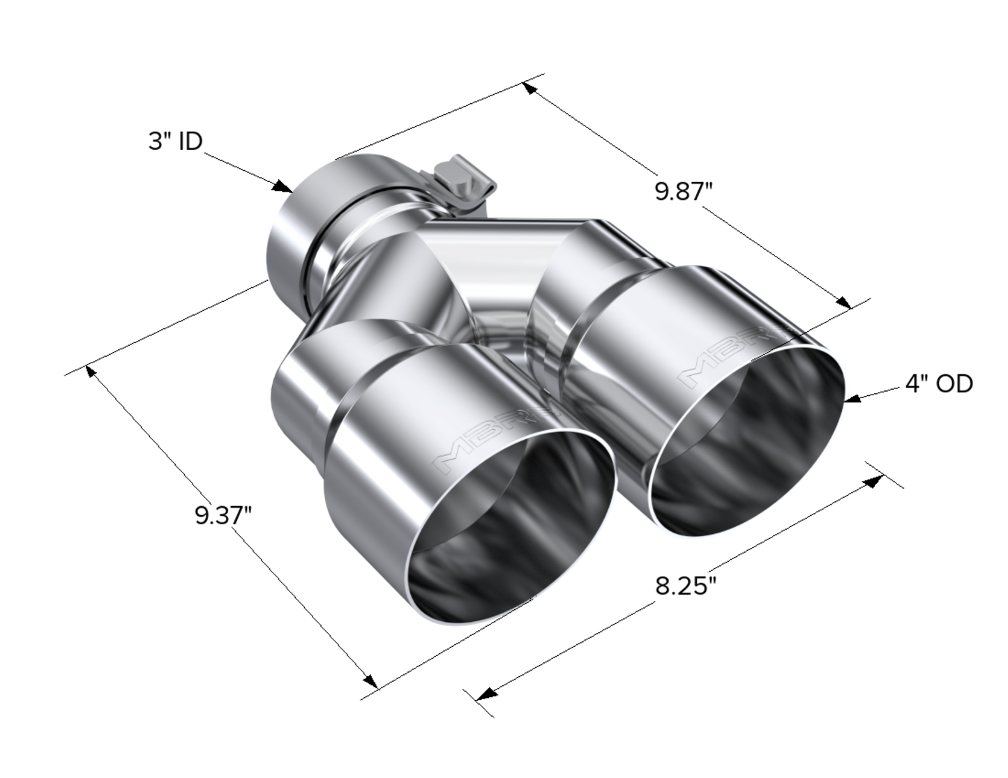 MBRP Tip. 4in. OD Dual Out. 3in. ID. Single Wall. T304 T5183