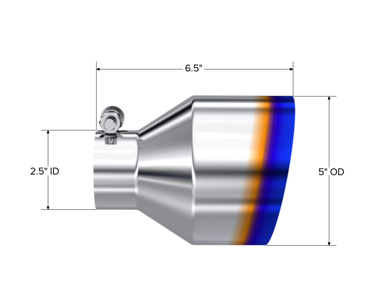 MBRP Tip. 5in. OD Out. 2.5in. ID. 6.5in Length. Single Wall. BE T304 T5190BE