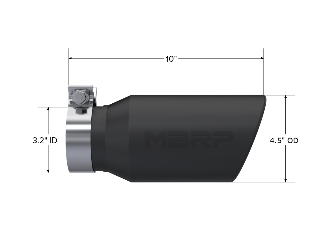MBRP 4.5in. OD. 3.2in. inlet. 10in. in length. BLK. T5196BLK