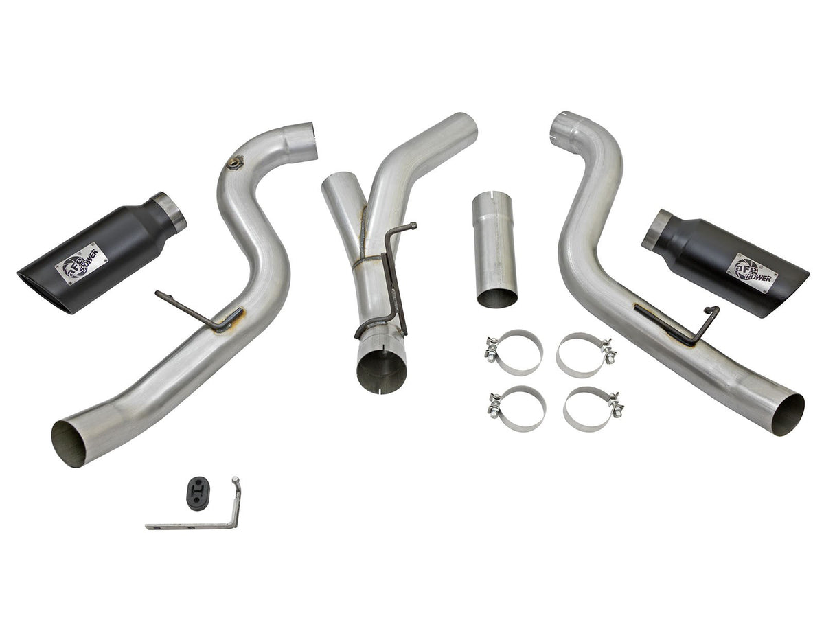 aFe Large Bore-HD 4 IN 409 Stainless Steel DPF-Back Exhaust System w/Black Tip - Chevy/GMC 2016 6.6L