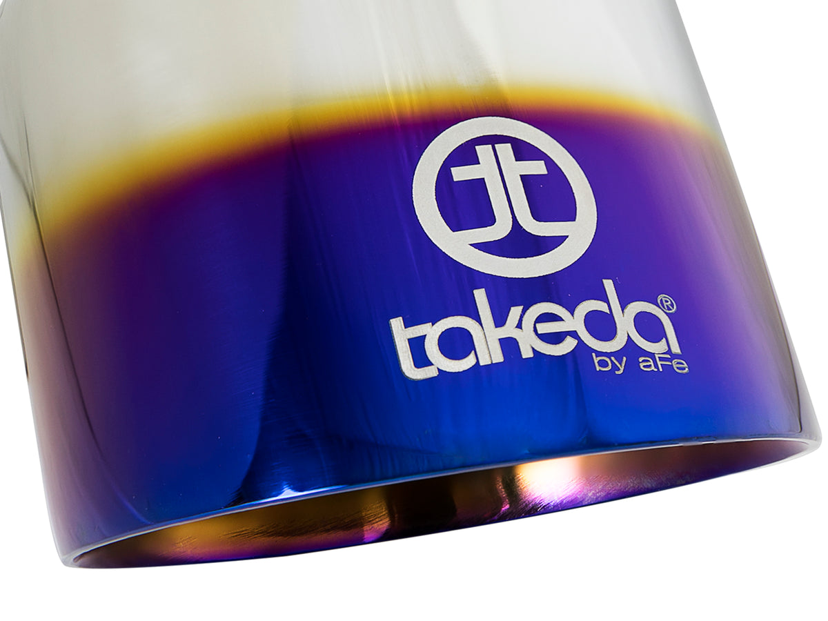 aFe Takeda 304 Stainless Steel Clamp-on Exhaust Tip Blue Flame - Rear, Edge Type Non-rolled
