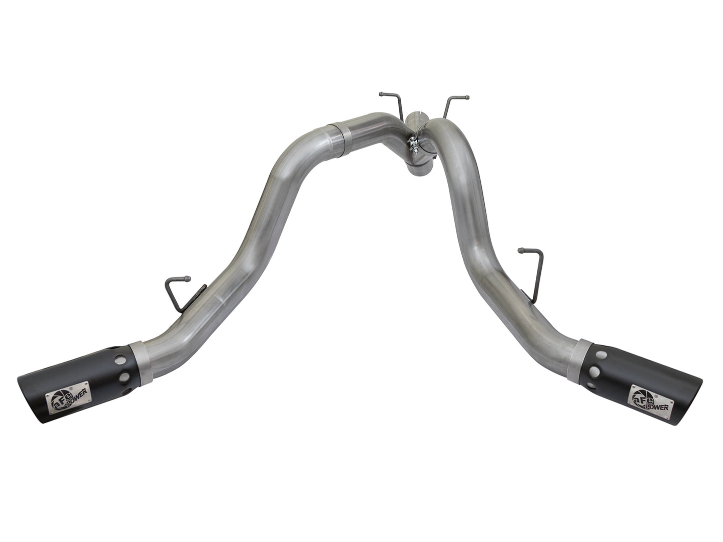 aFe Large Bore-HD 4 IN 409 Stainless Steel DPF-Back Exhaust System w/Dual Black Ti