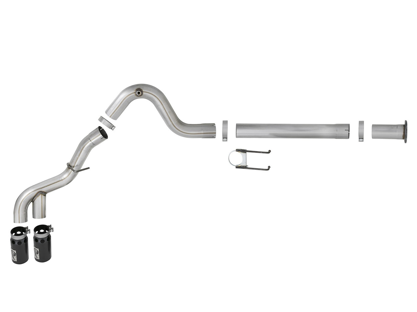 aFe Rebel XD Series 4 IN 409 Stainless Steel DPF-Back Exhaust w/Dual Black Tips - Ford 2015-2016 6.7L
