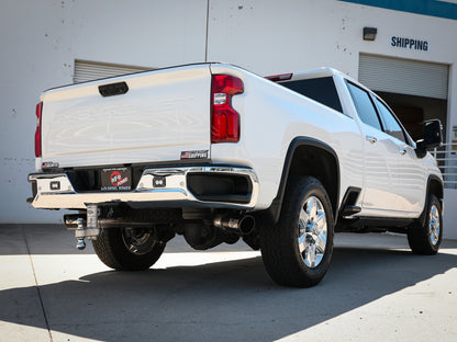 aFe Large Bore-HD 4 IN 409 Stainless Steel DPF-Back Exhaust System w/Black Tip - Chevy/GMC 2020-2026 6.6L