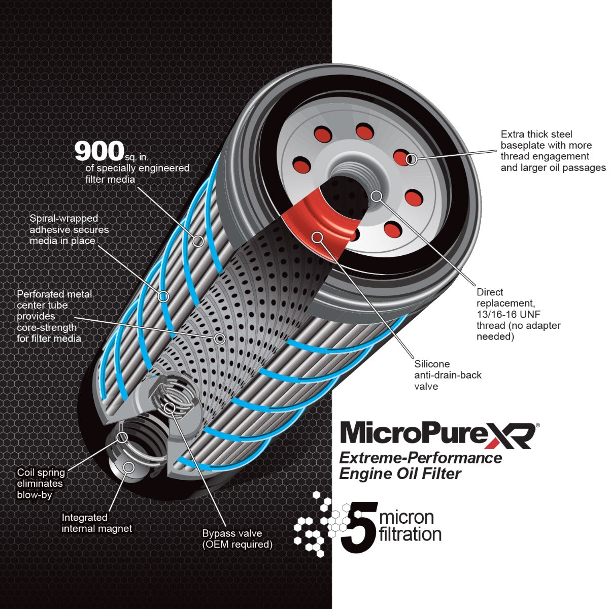 PPE 2001-2019 GM 6.6L Duramax Engine Oil Filter MicroPure Extreme-Performance - Featuring TorqSTOP Technology