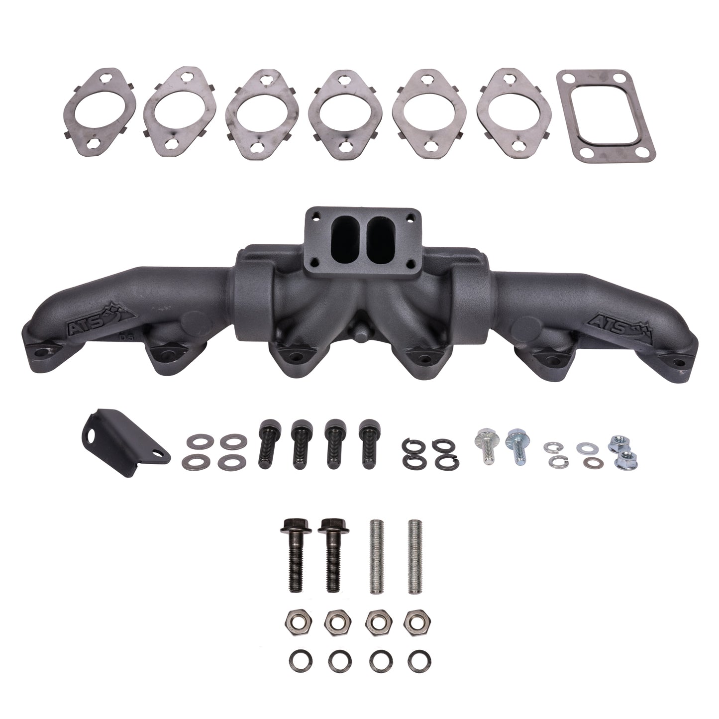 ATS Pulse Flow Exhaust Manifold Kit Fits 1998.5-2002 24V 5.9L Cummins 3-Pc T3 With Gaskets Turbo Hardware