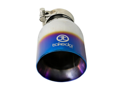 aFe Takeda 304 Stainless Steel Clamp-on Exhaust Tip Blue Flame - Rear, Edge Type Rolled
