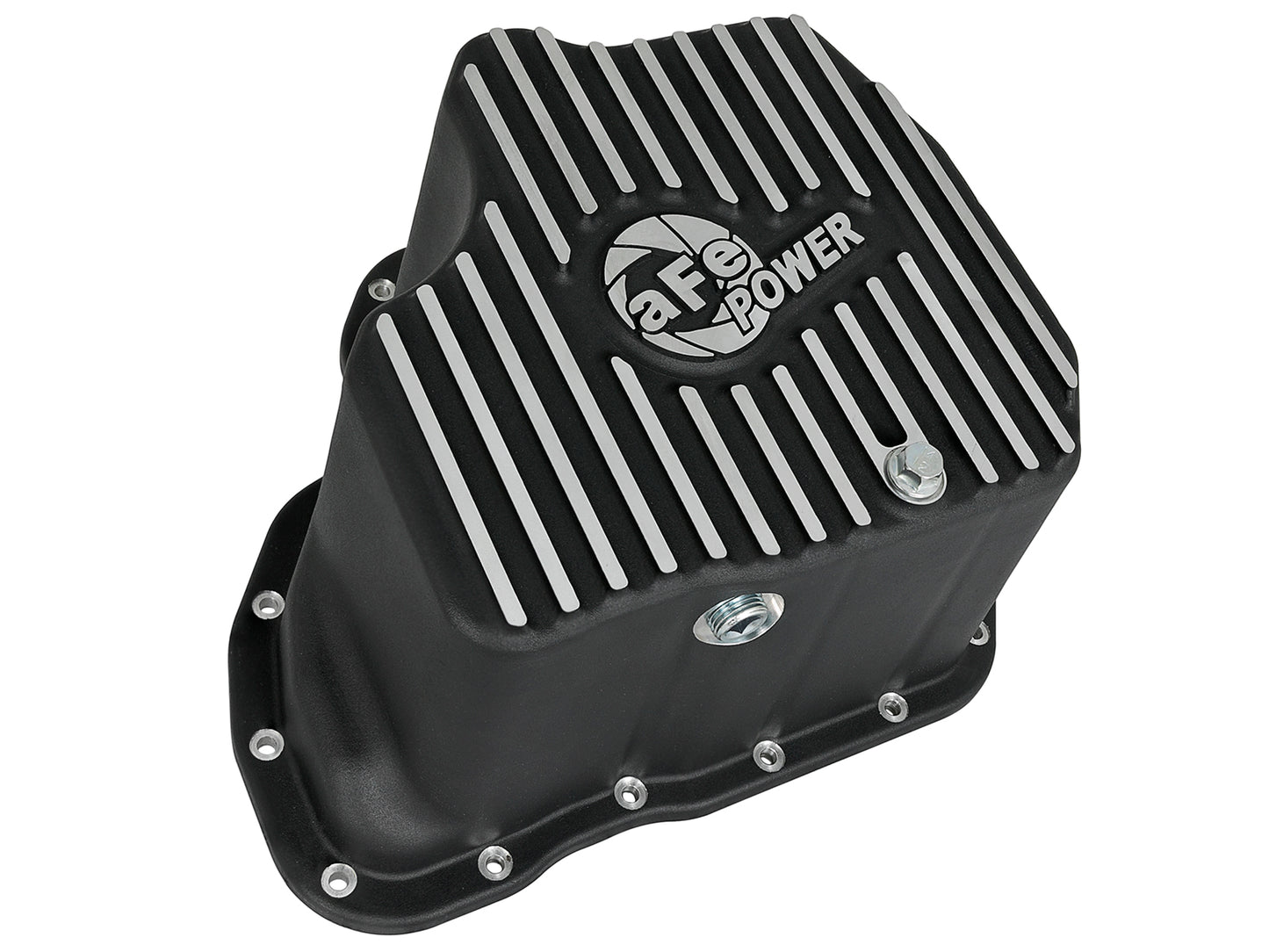 aFe Pro Series Engine Oil Pan Black w/ Machined Fins - Chevy/GMC 2011-2016 6.6L - Capacity 12, Height 6.94 in