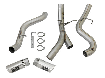 aFe Large Bore-HD 4 IN 409 Stainless Steel DPF-Back Exhaust w/Dual Polished Tips