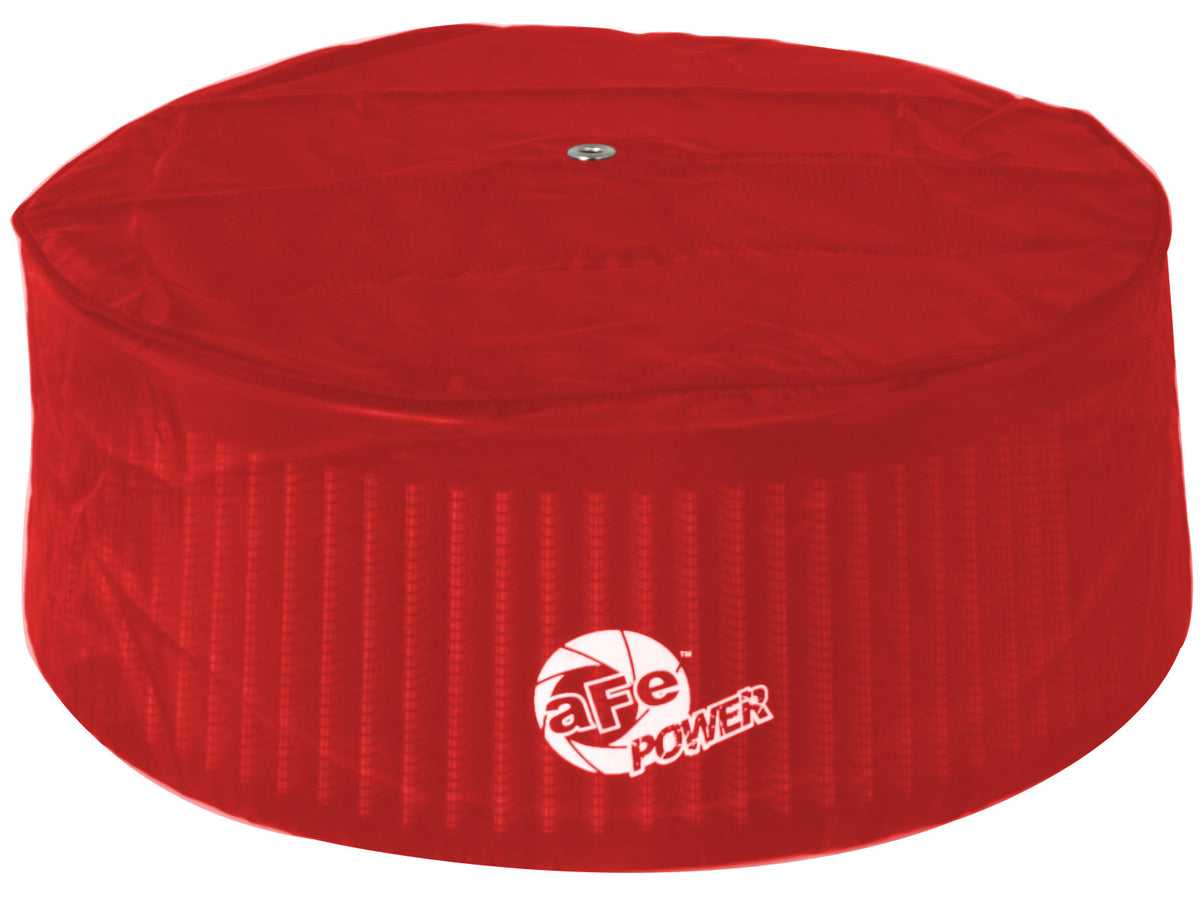 aFe Magnum SHIELD Fine-Woven Nylon Pre-Filter Red - Item Height 5 in, Shape Round