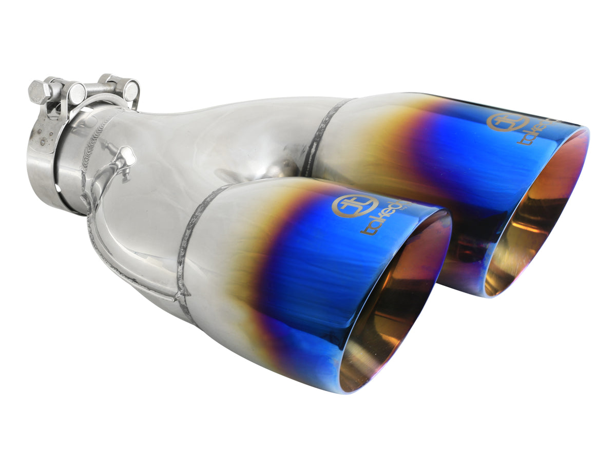 aFe Takeda 304 Stainless Steel Clamp-on Exhaust Tip Blue Flame - Left, Edge Type Double