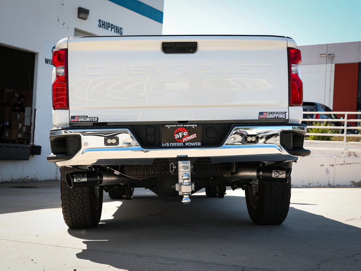 aFe Large Bore-HD 4 IN 409 Stainless Steel DPF-Back Exhaust System w/Black Tip - Chevy/GMC 2020-2026 6.6L
