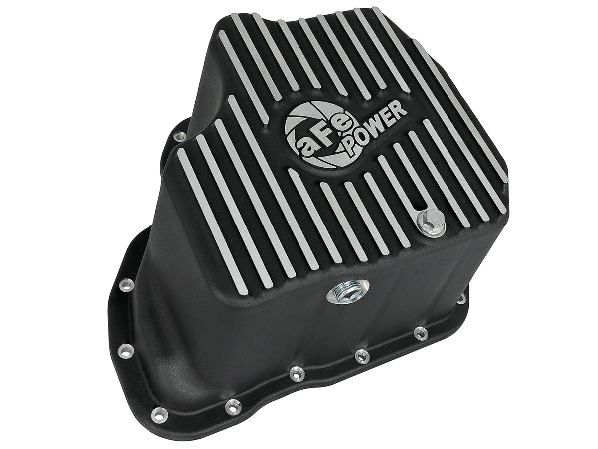 aFe Pro Series Engine Oil Pan Black w/ Machined Fins - Chevy/GMC 2001-2010 6.6L - Capacity 12, Height 6.94 in