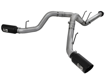 aFe Large Bore-HD 4 IN 409 Stainless Steel DPF-Back Exhaust System w/Black Tip - Ford 2011-2014 6.7L