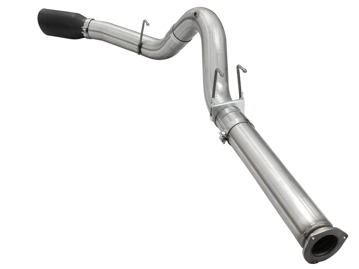 aFe Large Bore-HD 5 IN 409 Stainless Steel DPF-Back Exhaust System w/Black Tip - Ford 2015-2016 6.7L