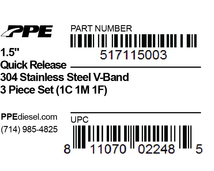 PPE 1.5 Inch V Band 3 Pc Set Ssc/Ssf 1C 1M 1F QR