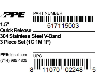 PPE 1.5 Inch V Band 3 Pc Set Ssc/Ssf 1C 1M 1F QR