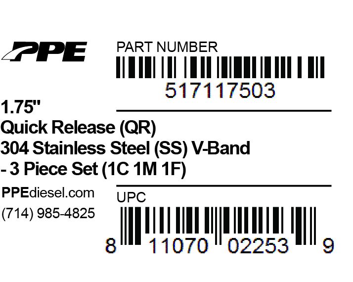 PPE 1.75 Inch V Band 3 Pc Set Ssc/Ssf 1C1M1F QR