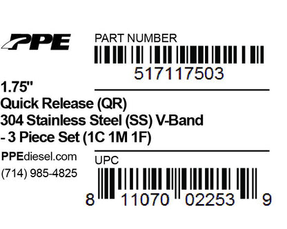 PPE 1.75 Inch V Band 3 Pc Set Ssc/Ssf 1C1M1F QR