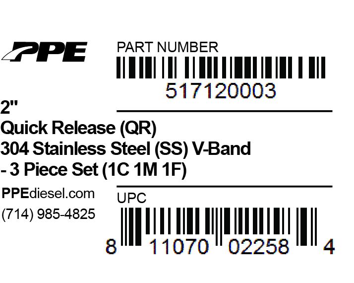 PPE 2.0 Inch V Band 3 Piece Set 1C 1M 1F QR