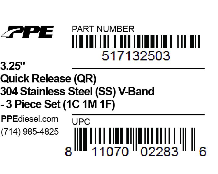 PPE 3.25 Inch V Band 3 Pc Set 1C 1M 1F QR