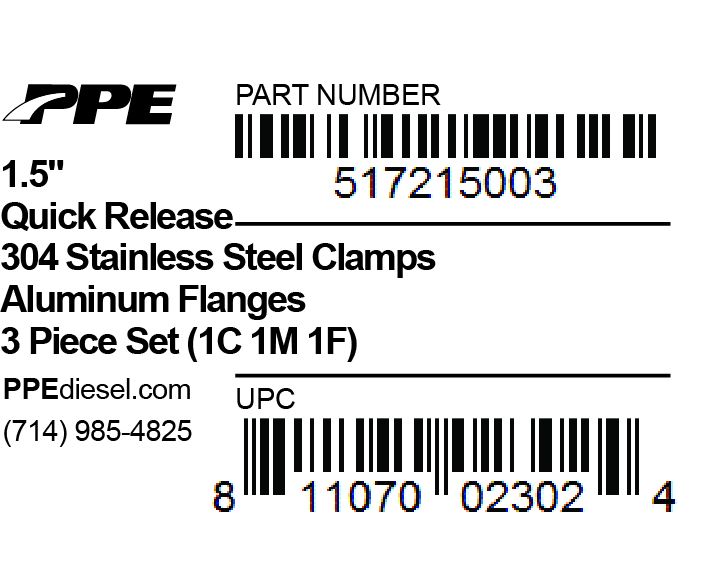 PPE 1.5 Inch QR Aluminum V-Band 3 Pc Set 1C 1M 1F