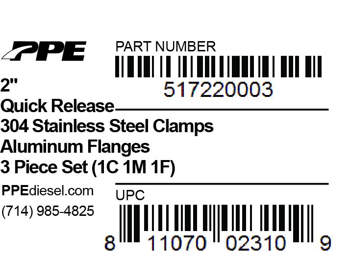PPE 2.0 Inch QR Aluminum V-Band 3 Pc Set 1C 1M 1F
