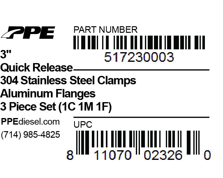 PPE 3.0 Inch QR Aluminum V-Band 1C 1M 1F