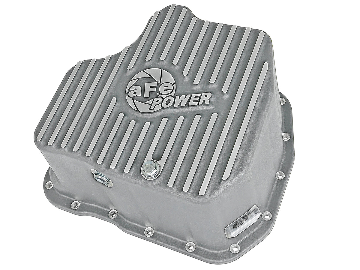 aFe Street Series Engine Oil Pan Raw w/ Machined Fins - Chevy/GMC 2011-2016 6.6L - Capacity 12, Height 6.94 in