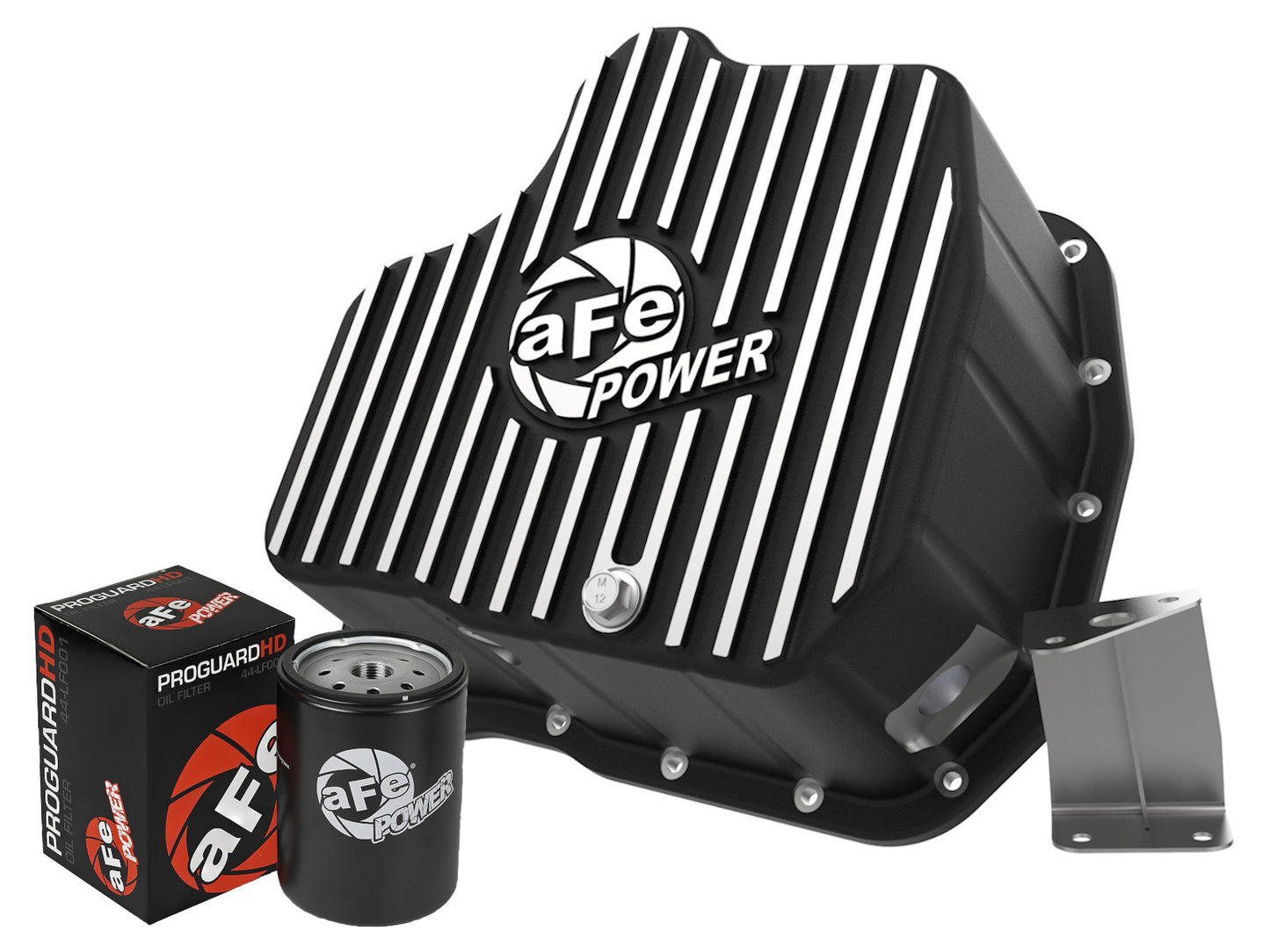 aFe Pro Series Engine Oil Pan Black w/ Machined Fins - Chevy/GMC 2011-2016 6.6L - Capacity 11, Height 5.96 in