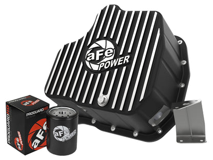 aFe Pro Series Engine Oil Pan Black w/ Machined Fins - Chevy/GMC 2011-2016 6.6L - Capacity 11, Height 5.96 in