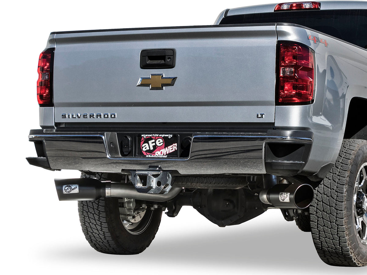 aFe Large Bore-HD 4 IN 409 Stainless Steel DPF-Back Exhaust System w/Black Tip - Chevy/GMC 2016 6.6L