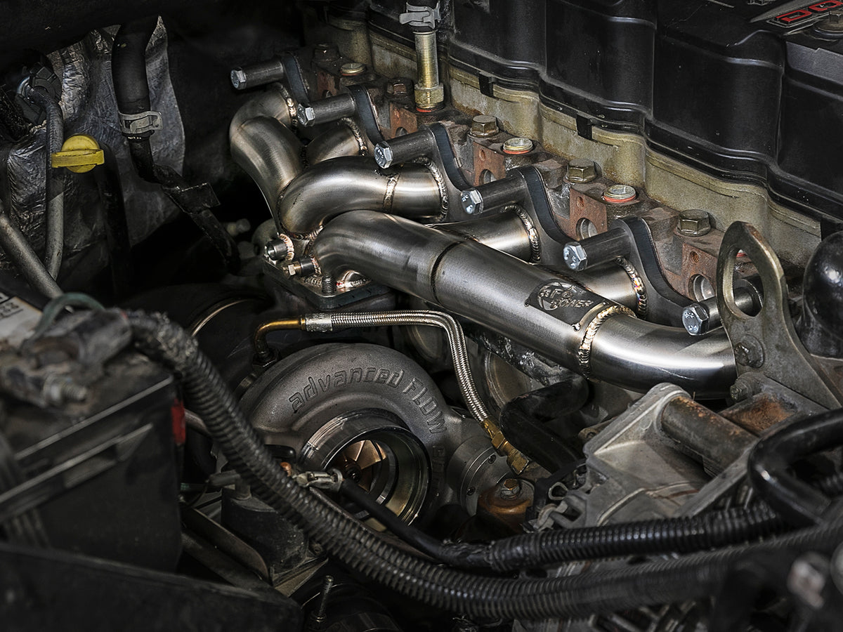 aFe Twisted Steel 304 Stainless Steel Header w/ T3 Turbo Flange