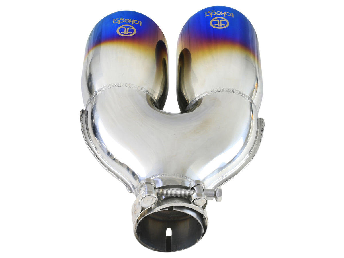aFe Takeda 304 Stainless Steel Clamp-on Exhaust Tip Blue Flame - Right, Edge Type Double