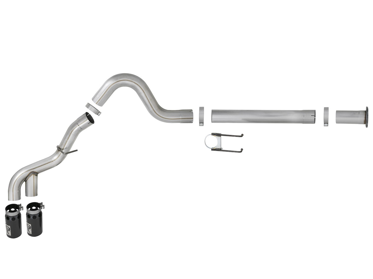 aFe Rebel XD Series 4 IN 409 Stainless Steel DPF-Back Exhaust w/Dual Black Tips - Ford 2011-2014 6.7L