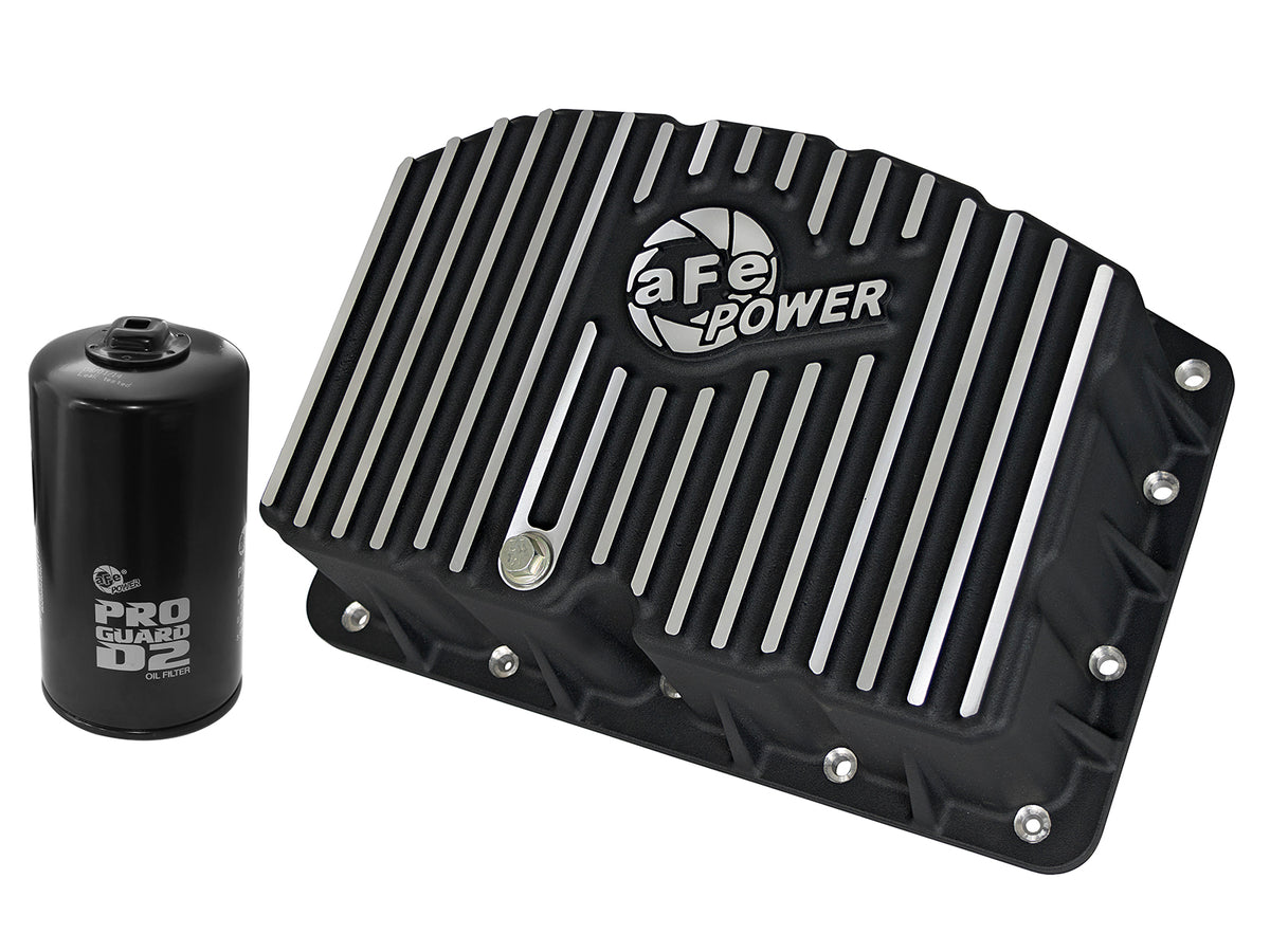 aFe Pro Series Engine Oil Pan Black w/ Machined Fins - Ford 2011-2026 6.7L